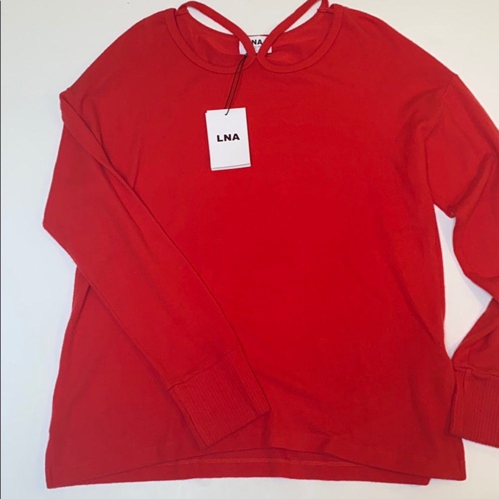 LNA brushed cut out sweater in cherry red